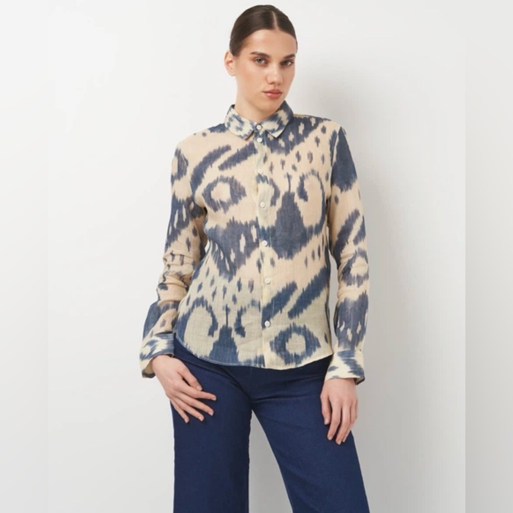 Zara Beige and Navy Patterned Button Down Shirt